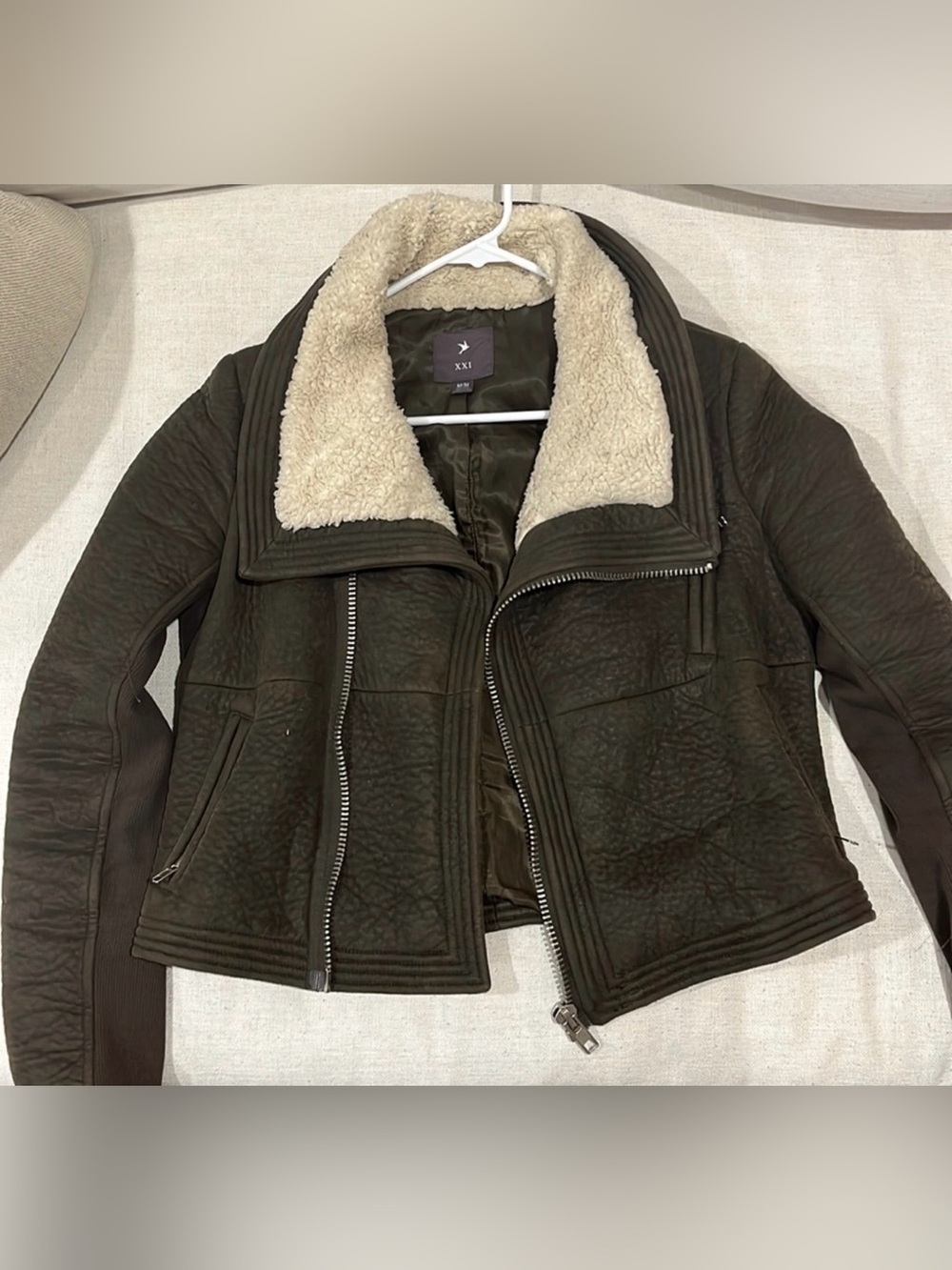 Women’s Olive Sherpa-Lined Bomber Jacket